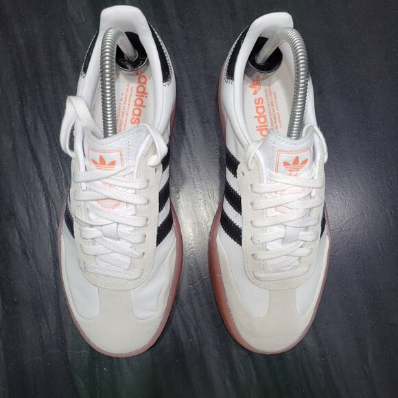 Adidas Samba Sambae Women's Cloud White/Core Black/Semi Coral Gum Sole Sneakers - Picture 13 of 16